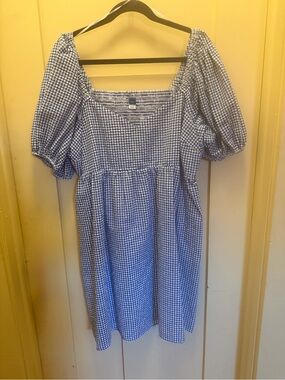 Old Navy Blue and White Gingham Smocked Dress